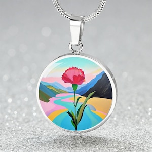 Engraved  January Birth Month Gift Carnation Necklace | Carnation Jewelry Gift Charm Pendant Necklace, Bracelet, Keychain 4 Nature Lover