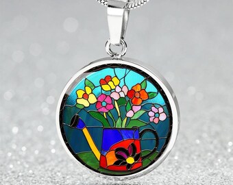 Faux Stained Glass  Jewelry 4 Gardener | Whimsical Gardening Watering Can Charm Necklace, Bracelet, Keyring Gift | Novelty Garden Gift 4 Her