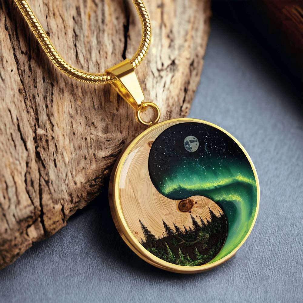 Yin Yang Aurora Borealis Pendant Necklace Custom | Engraved