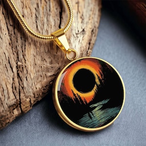 Custom Mountain Eclipse Jewelry | Total Solar Eclipse 2024 Pendant Necklace | Astronomy Skies Charm | Engraved Jewelry Gift 4 Nature Lover