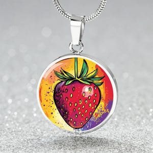 Strawberry Pendant for Her | Strawberry Charm Pendant Necklace Engraved | Cute Strawberry Bracelet Gift | Fruit Necklace Gift for Christmas