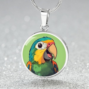 Retro Parrot Necklace Gift 4 Daughter | Parakeet Jewelry Gift 4 Friend | Engraved Budgie Bracelet 4 Girlfriend | Bird Lover Keychain Present