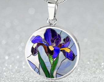 Purple Iris Necklace, Bangle, or Keychain Faux Stained Glass Gift 4 Her | February Birth Month Gift, Birthday, Anniversary, Valentine’s Gift