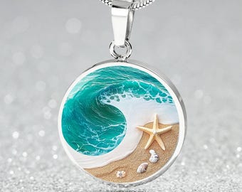 Ocean Necklace Gift for Wife | Oceanic Bracelet Gift for Girlfriend | Cute Ocean Keychains Gift for Him | Personalized Beach Surfer Jewelry
