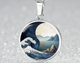 Yin Yang Mountain WaveNecklace | Ocean Necklace | Beach Surfer Jewelry Gift 4 Her | Personalized SurferJewelry Wave Pendant Bracelet Keyring