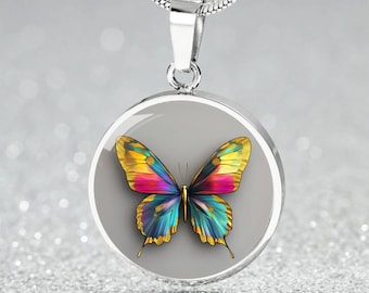Multi Color Butterfly Silver Necklace 4 Women | Gold InsectJewelry Gift 4 Her | Charm Pendant Bracelet Gift 4 Mom, BFF | Butterfly Keychain