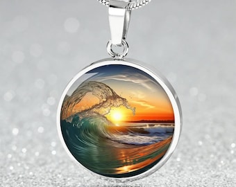 Strand zonsondergang Hawaï sieraden cadeau 4 haar| Blauwe golfketting gegraveerd | Surfplankketting | Gepersonaliseerde Hawaï-armband | Hawaiiaanse sleutelhanger