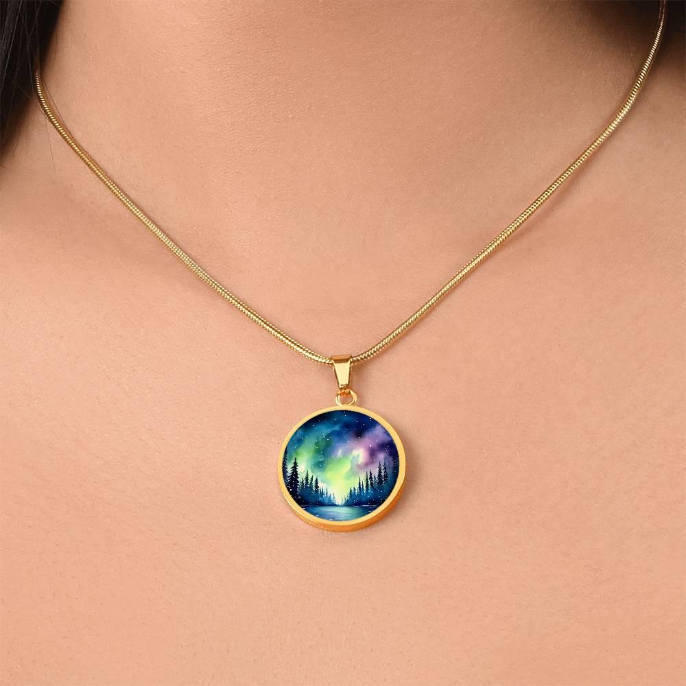 Northern Light Watercolor Necklace Gift 4 Her Engraved Aurora
