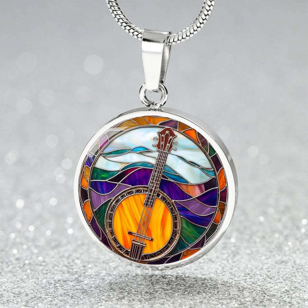 Faux Stained Glass Banjo Pendant Necklace for Her | Musical Jewelry 4 ...