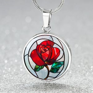 Stained Glass Effect Red Rose Necklace | June Birth Month Necklace, Bangle Bracelet, or Keychain | Birthday, Anniversary Jewelry Gift 4 Her