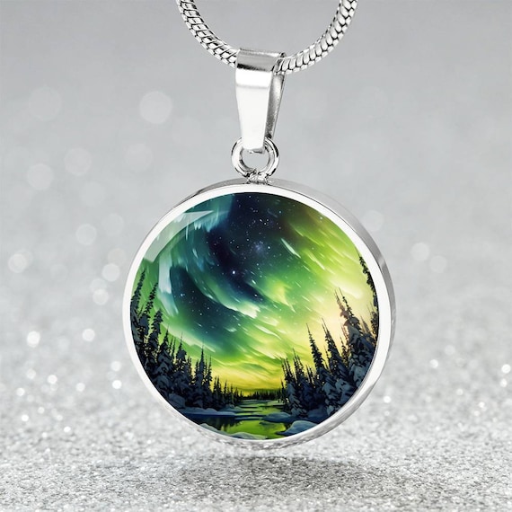 Custom Aurora Borealis Wilderness Necklace | Engraved Outdoorsy