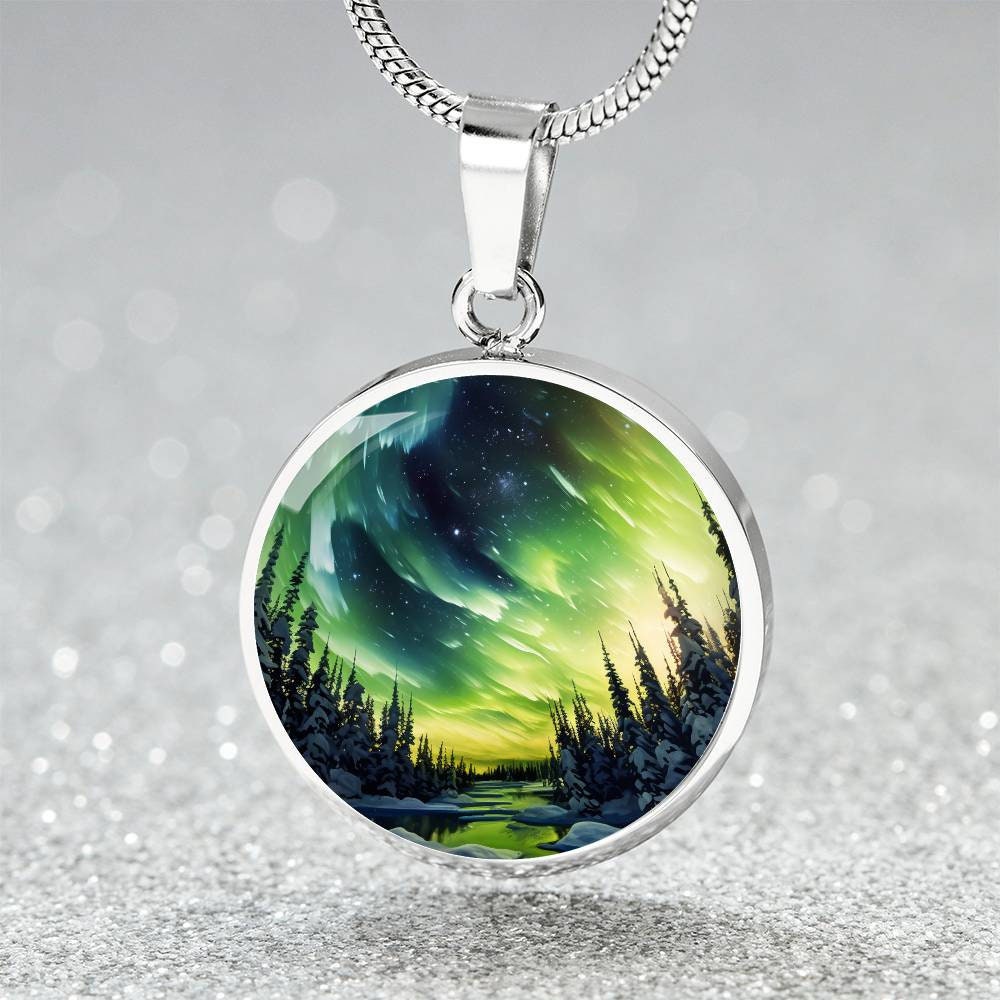 Northern lights イカデザインネックレス Custom Aurora Borealis Wilderness Necklace | Engraved Outdoorsy