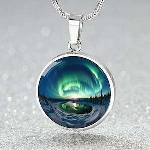 Aurora Borealis Necklace Gift for Her Engraved Alaska Northern