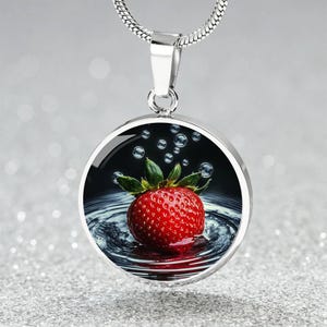 Strawberry Necklace for Her | Strawberry Charm Pendant Necklace Engraved | Cute Strawberry Bracelet Gift | Fruit Necklace Gift for Christmas