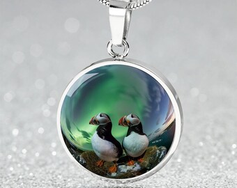 Puffin Couple Necklace for Her Bird Pendant Gift Engraved Iceland Aurora Jewelry Gift 4 Her Alaska Sea Bird Bracelet Puffin Keychain 4 Him