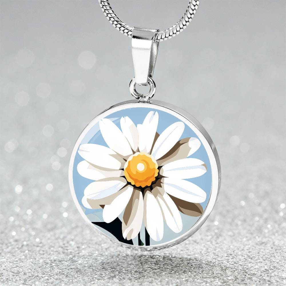 Engraved Daisy April Birth Flower Pendant Necklace Gift | Personalized Floral Charm Bracelet | Gold Mothers Day Custom Gift | Daisy Key Ring