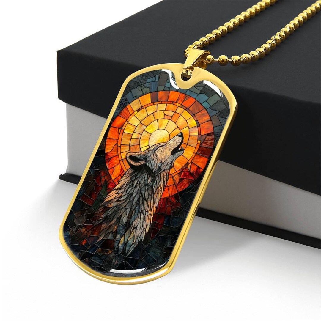 Wolf Mens Jewelry Personalized Howling Wolf Dog Tag 4 Him Engraved