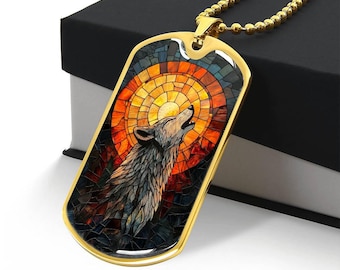 Wolf Mens Jewelry Personalized Howling Wolf Dog Tag 4 Him Engraved Silver Wolf Art Keychain 4 Her Spirit Animal Jewelry Gift 4 Nature Lover