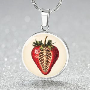 Skeleton Strawberry Pendant 4 Her | Vintage Strawberry Charm Necklace Engraved | Strawberry Bracelet Gift | Fruit Necklace Gift 4 Christmas