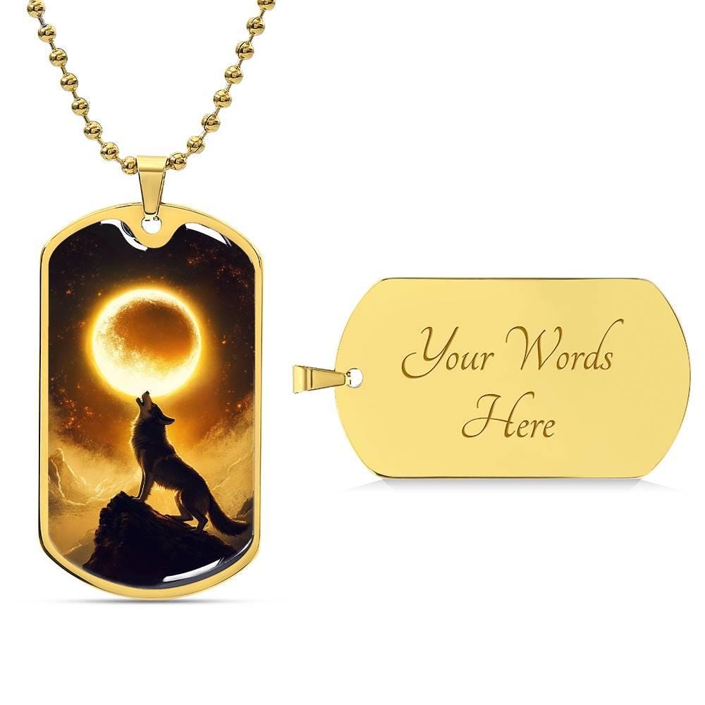 Sharp Wisdom 狐狸 豪華琥珀狐 ダイヤカスタム 現品1点 Solar Eclipse Wolf Jewelry 4 Men Personalized Howling Wolf Dog Tag
