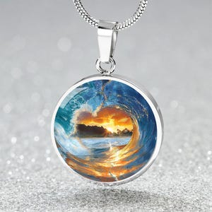 Personalized Ocean Wave Surfing Jewelry | Engraved Beach Pendant Necklace Gift | Hawaii Vacation Charm Bracelet | Keychain 4 Beach Lover