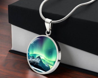 Mountain Northern Lights Necklace Gift 4 Her Engraved Aurora