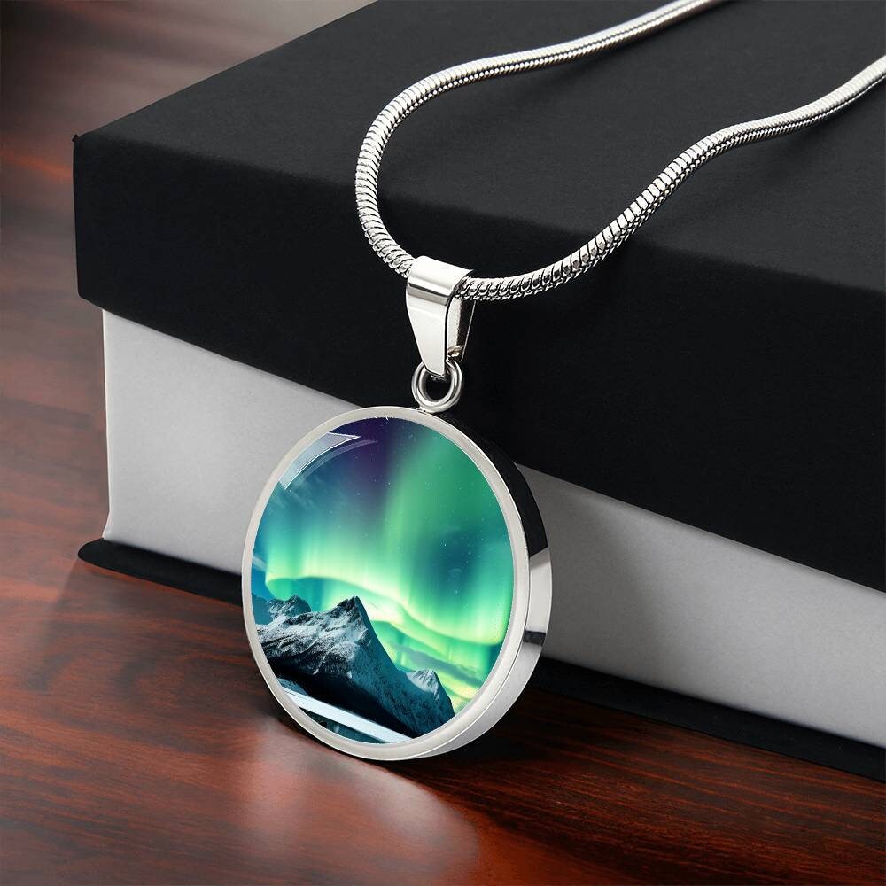 Mountain Northern Lights Necklace Gift 4 Her Engraved Aurora