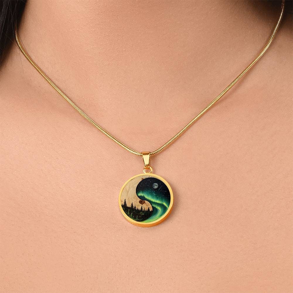 Yin Yang Aurora Borealis Pendant Necklace Custom | Engraved