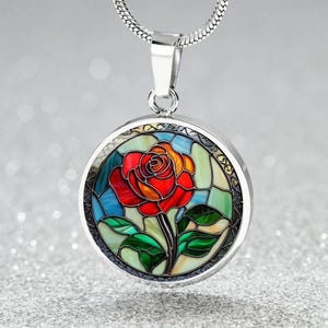 Faux Stained Glass Jewelry Rose Necklace | June BirthMonth Necklace, Bangle Bracelet, or Keychain | Birthday, Anniversary Jewelry Gift 4 Her