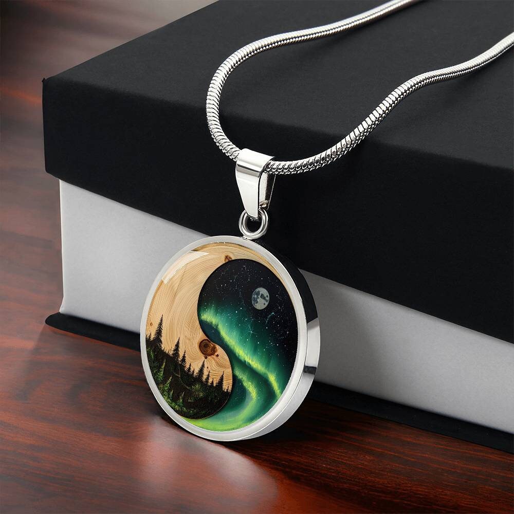 Yin Yang Aurora Borealis Pendant Necklace Custom | Engraved