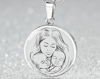 Collar minimalista grabado con madre y gemelos / Collar con colgante personalizado con dije de mamá y dos hijos, brazalete, llavero / Joyas para mamá primeriza