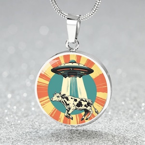 Abduction UFO Necklace Gift For Her | Quirky Fun Charm Jewelry Engraved | Fun Colorful UFO Bracelet | Unique Spacecraft Keychain Gift 4 BFF