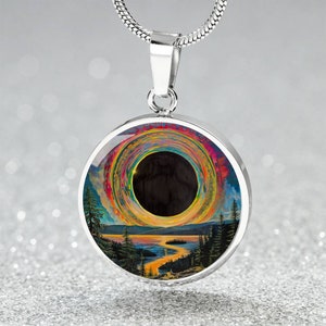 Colorful Total Solar Eclipse 2024 Artsy Pendant Necklace | Custom Lunar Eclipse Jewelry| Nature Charm Bracelet, Keyring | Engraved Gift