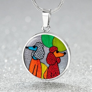Colorful Poodle Pendant Necklace, Bangle Bracelet, or Keychain | Cute Pup Jewelry for Dog Lovers | Artsy Pet Owner Accessory Fun Gift 4 Her