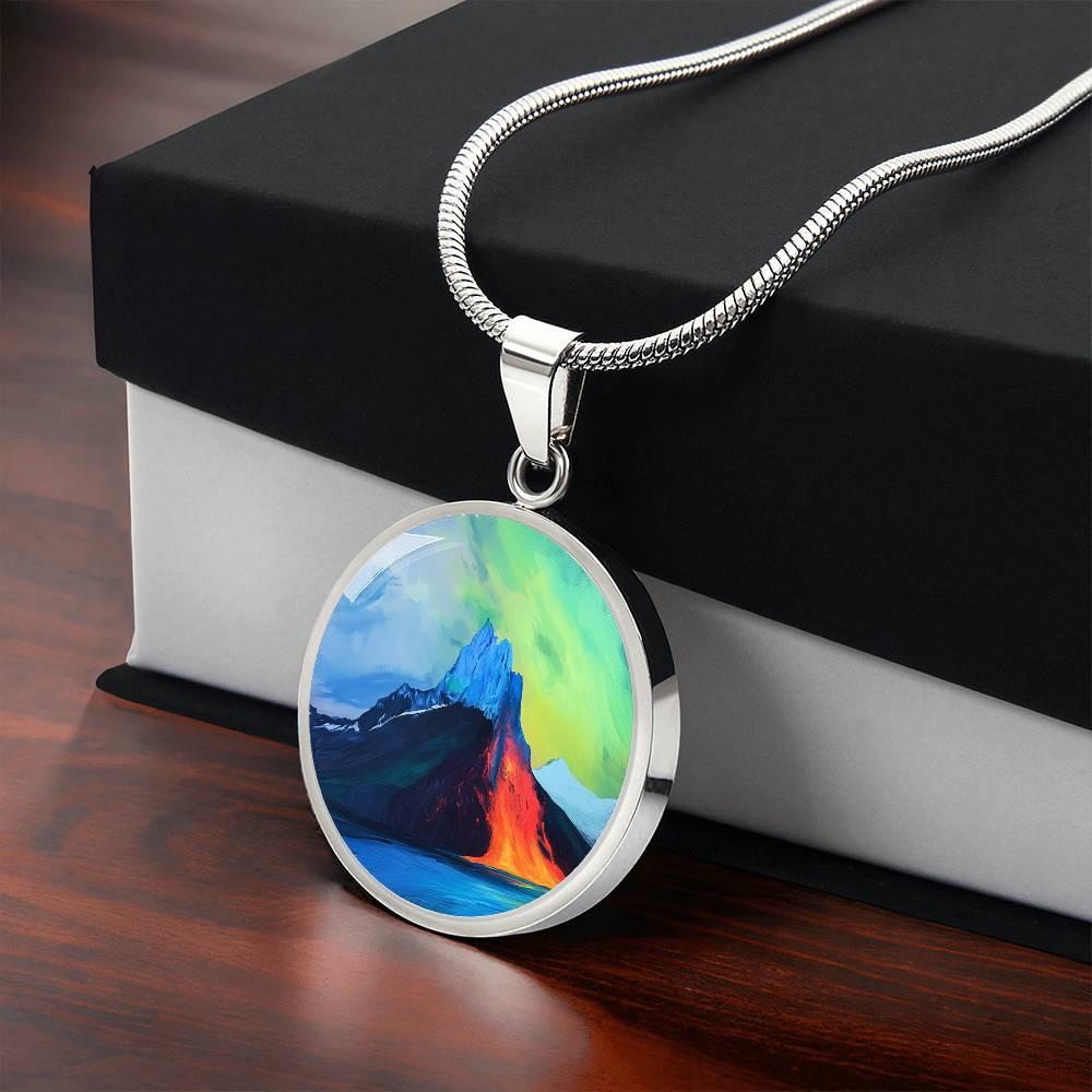 Northern lights イカデザインネックレス Fire & Ice Iceland Volcano Jewelry Gift 4 Her| Engraved Aurora