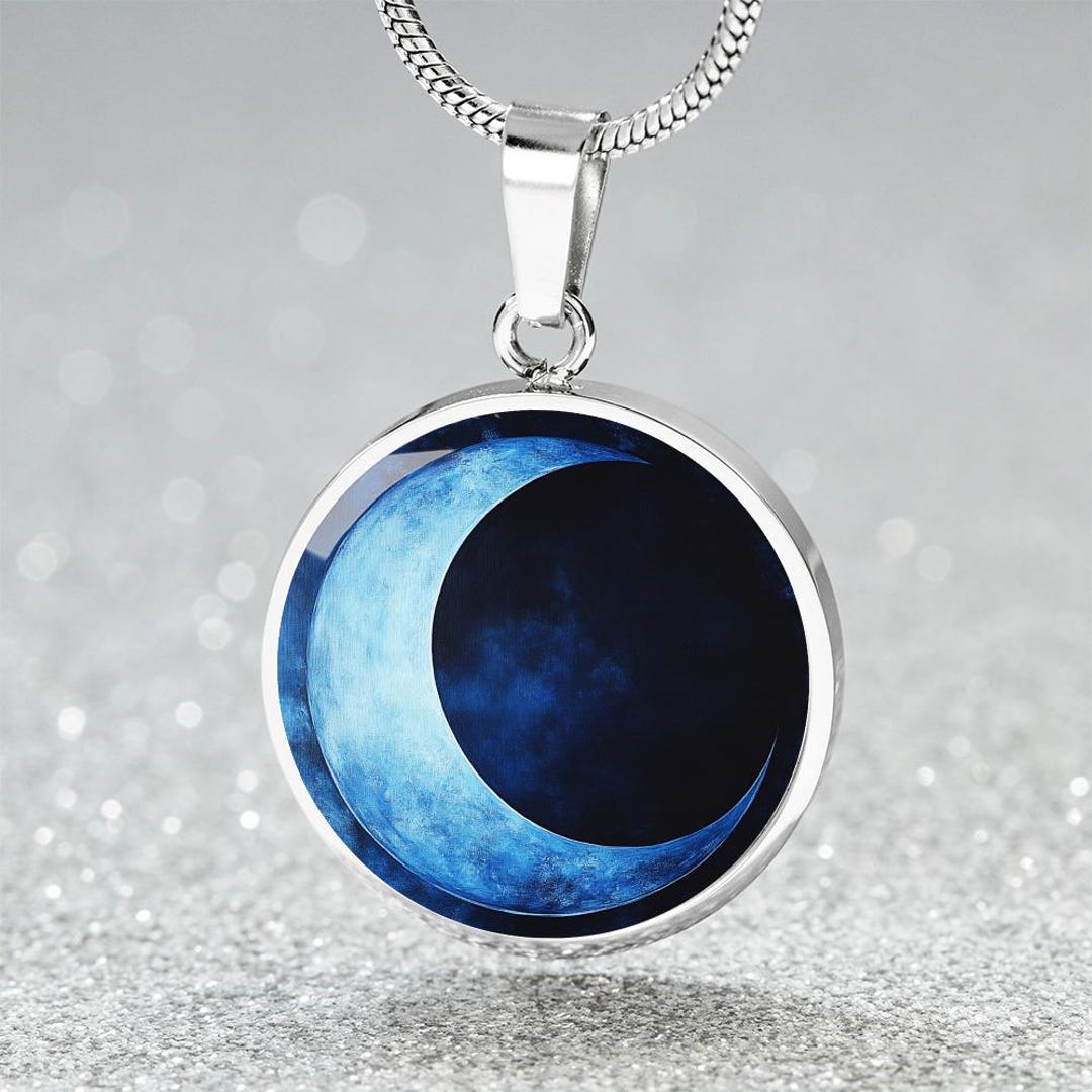 Blue Moon Pendant Necklace Gift for Her | Crescent Moon Charm Bangle ...