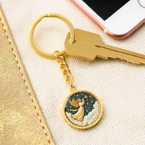 Angel of Light Pendant Necklace, Bracelet or Keychain | Archangel Gabriel Present | Celestial Guardian Jewelry | Comfort & Hope Keepsake Luxury Keychain (18K Yellow Gold Finish)