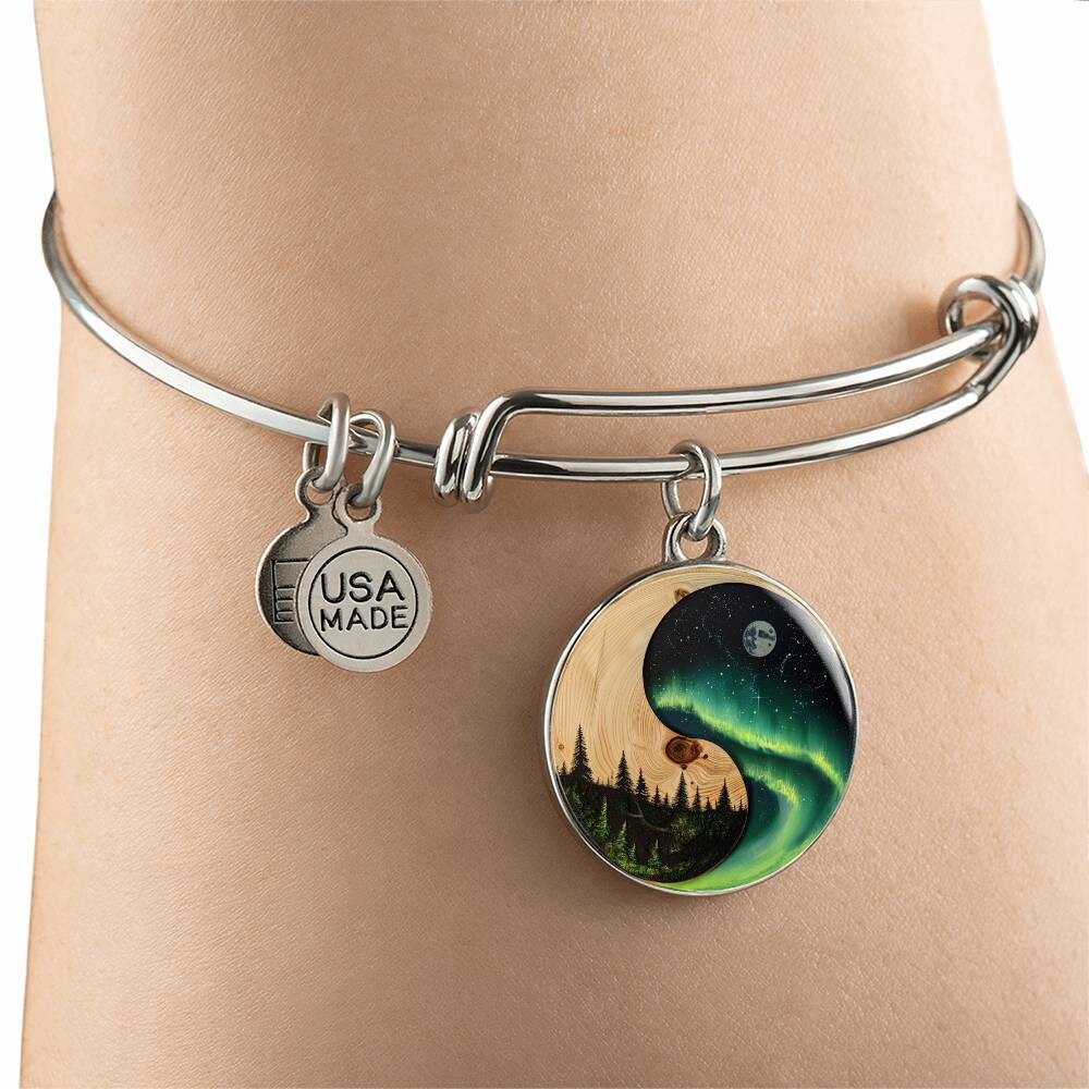 Yin Yang Aurora Borealis Pendant Necklace Custom | Engraved