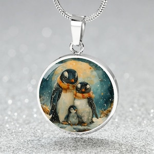 Penguin Family Necklace 4 Her New Mom Pendant Gift Engraved 1st Child Charm Jewelry Gift 4 Her Winter Scene Bracelet Penguin Family Keychain