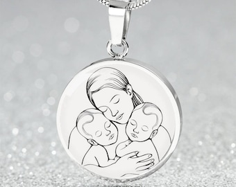 Collar minimalista grabado con el mensaje "Mamá de gemelos" / Collar con colgante personalizado con el mensaje "Mamá y dos hijos", brazalete, llavero / Joyas para mamá primeriza