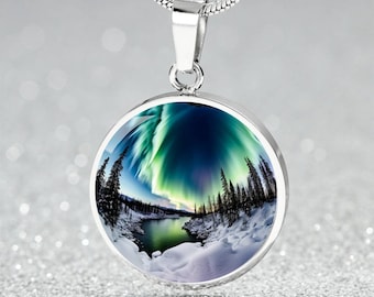 Mountain Northern Lights Necklace Gift 4 Her Engraved Aurora