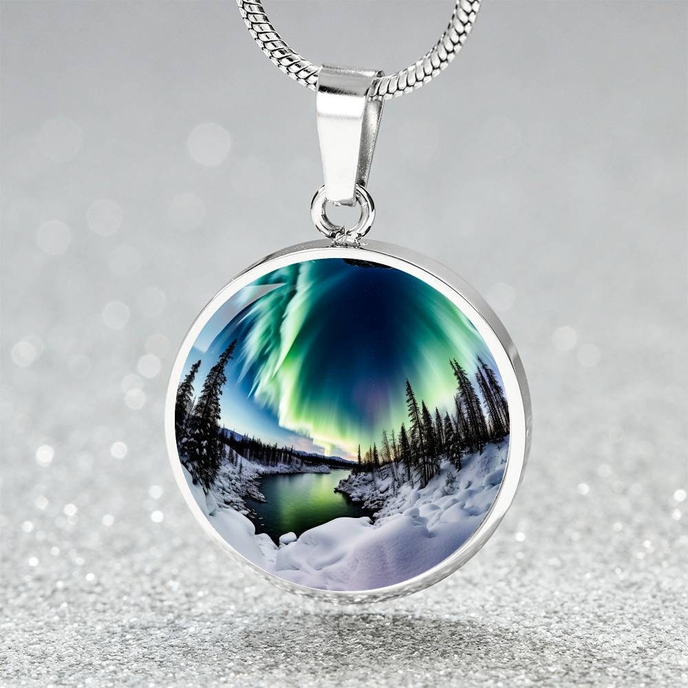 Mountain Northern Lights Necklace Gift 4 Her Engraved Aurora