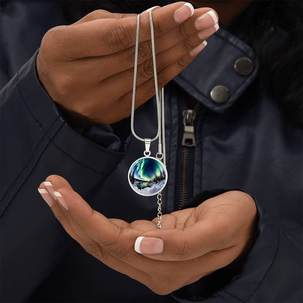 Mountain Northern Lights Necklace Gift 4 Her Engraved Aurora