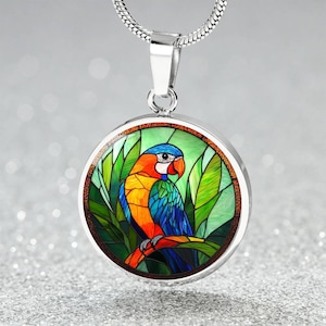 Stained Glass Parrot Pendant Necklace Gift 4 Wife | Parakeet Bird Jewelry  | Budgie Bracelet 4 Girlfriend | Bird Lover Keychain Gift 4 Her