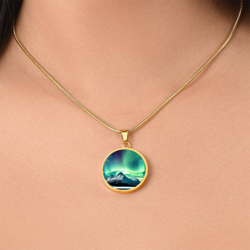 Mountain Northern Lights Necklace Gift 4 Her Engraved Aurora
