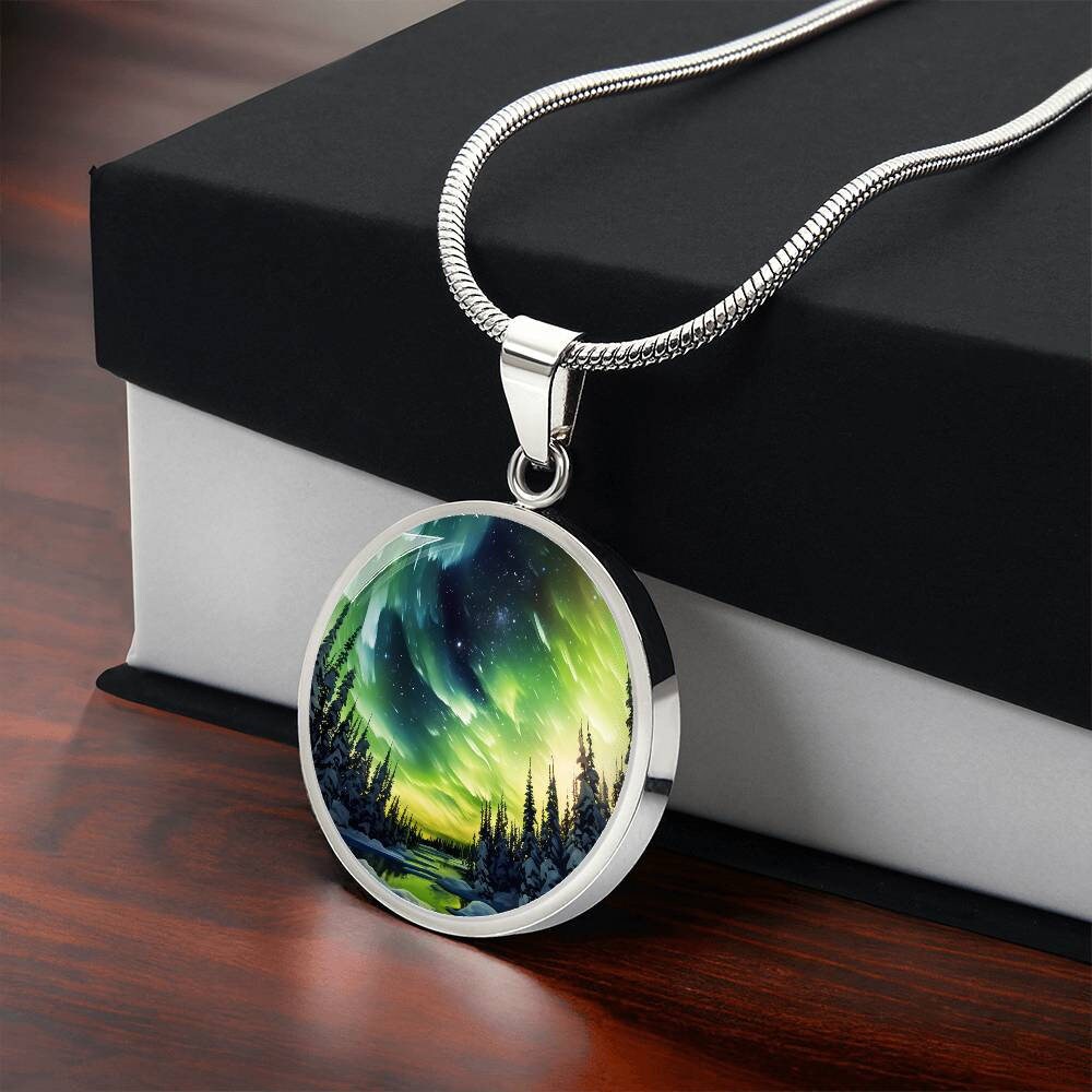 Custom Aurora Borealis Wilderness Necklace | Engraved Outdoorsy