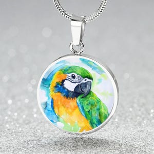 Watercolor Parrot Pendant Necklace Gift 4 Wife | Budgie Jewelry Gift | Parakeet Bracelet 4 Girlfriend | Unique Bird Lover Keychain Gift 4Her
