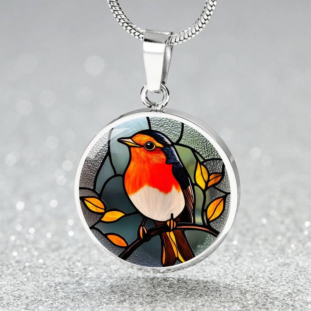 Robin Bird Necklace Faux Stained Glass | In-memory Robin Bird Pendant ...