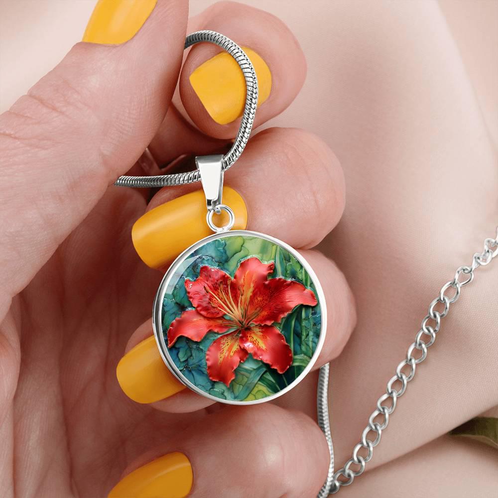 July Birth Flower Tiger Lily Jewelry Gift for Her | Red Floral