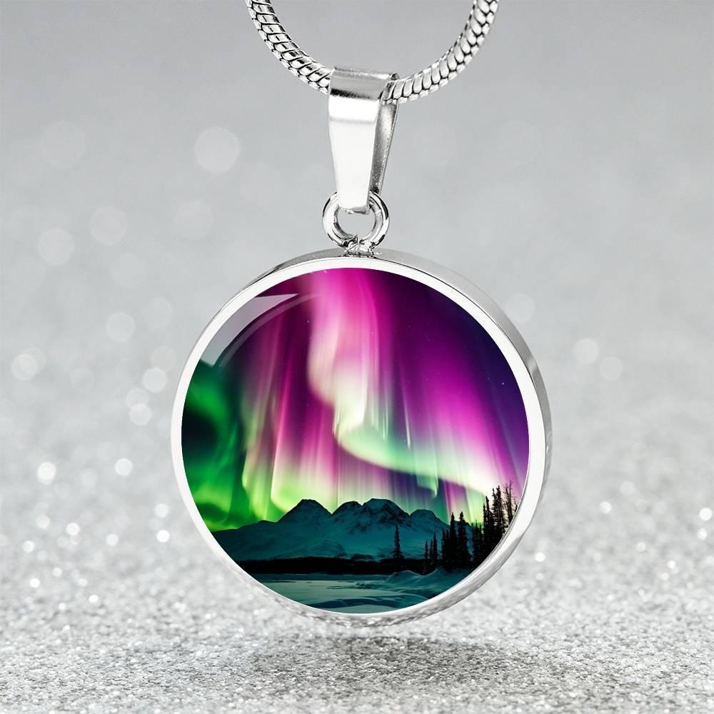 アクセサリー aurora Custom Aurora Borealis Night Sky Necklace | Engraved Charm Pendant